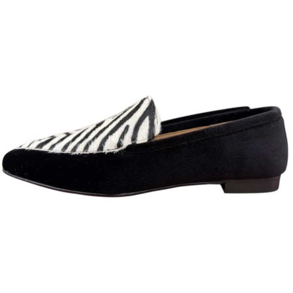 mocassino Carol in velluto nero e inserto animalier zebrato