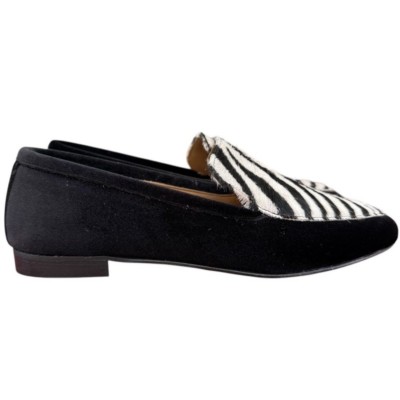 mocassino Carol in velluto nero e inserto animalier zebrato