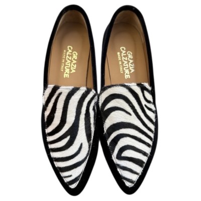 mocassino Carol in velluto nero e inserto animalier zebrato