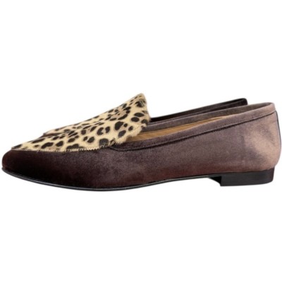mocassino Carol in velluto moro inserto animalier maculato