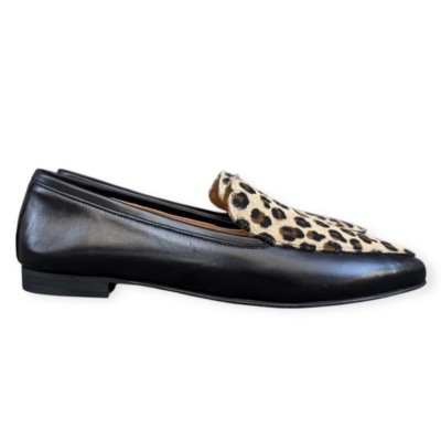 mocassino Carol in pelle nero e inserto animalier Maculato