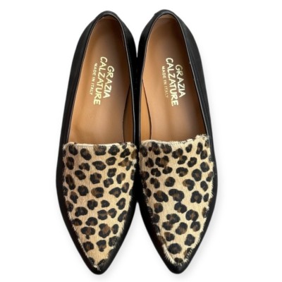 mocassino Carol in pelle nero e inserto animalier Maculato