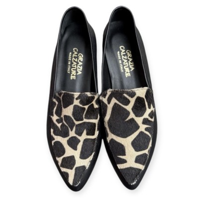 mocassino Carol in pelle e inserto animalier giraffa crema