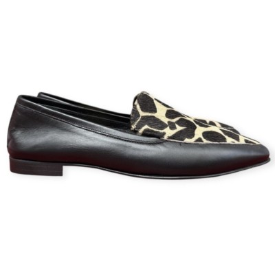 mocassino Carol in pelle e inserto animalier giraffa crema