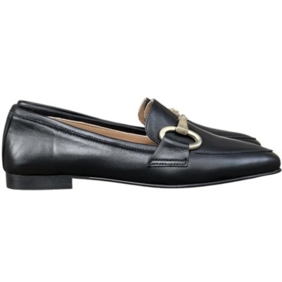 mocassino Carol in pelle nero  morsetto in oro