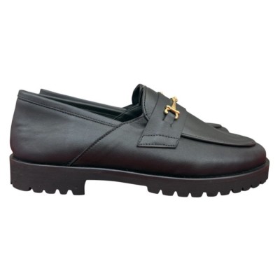mocassino Holly in pelle nero e morsetto in oro