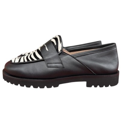 mocassino Holly in pelle nero e inserto animalier zebrato