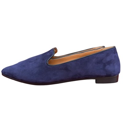 ballerina Ines in camoscio blu lavorazione a sacchetto