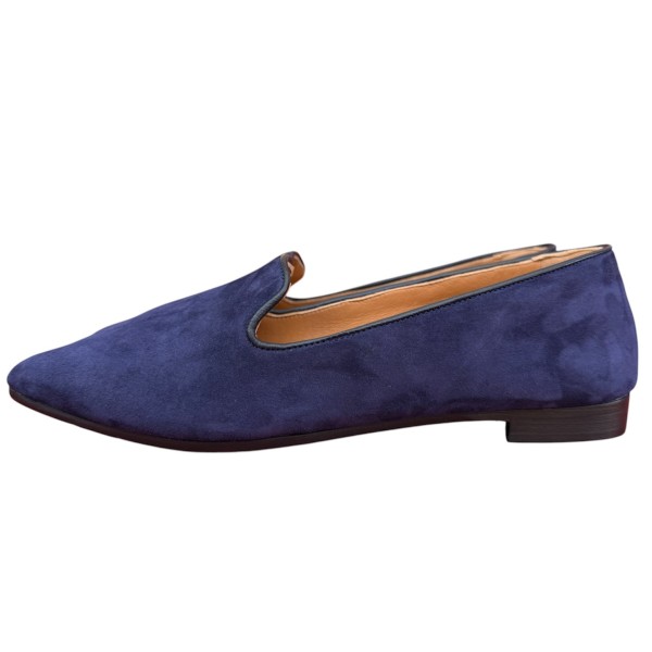 ballerina Ines in camoscio blu lavorazione a sacchetto