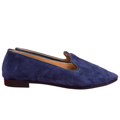 ballerina Ines in camoscio blu lavorazione a sacchetto