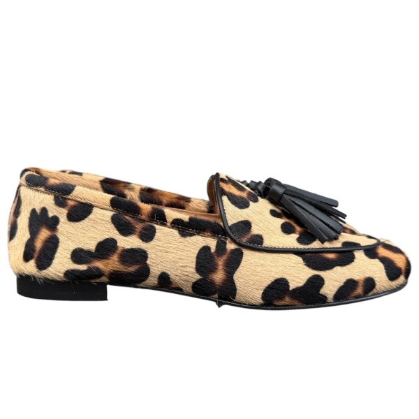 mocassino Elettra in pelle animalier maculato profilo in pelle nero