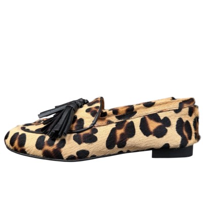 mocassino Elettra in pelle animalier maculato profilo in pelle nero