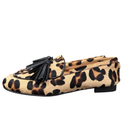 mocassino Elettra in pelle animalier maculato profilo in pelle nero