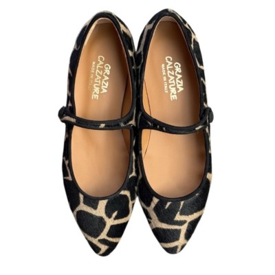 ballerina Chiara in pelle animalier giraffa fondo  crema
