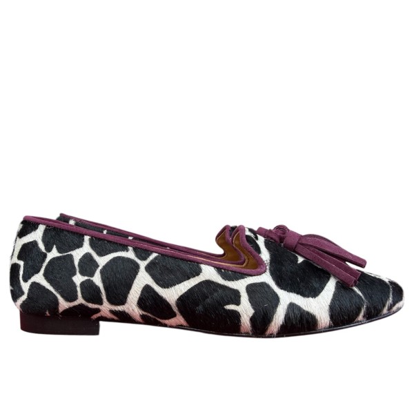 ballerina Grazia in pelle animalier giraffa profilo Burgundy
