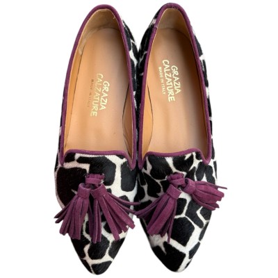 ballerina Grazia in pelle animalier giraffa profilo Burgundy