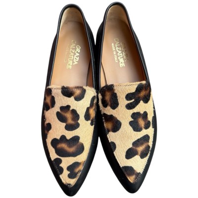mocassino Carol in pelle nero e inserto animalier maculato