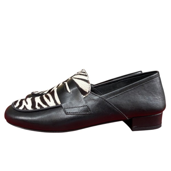 mocassino Benny in pelle nero e inserto zebrato