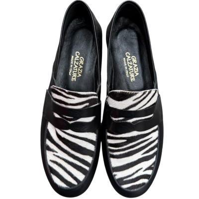 mocassino Benny in pelle nero e inserto zebrato