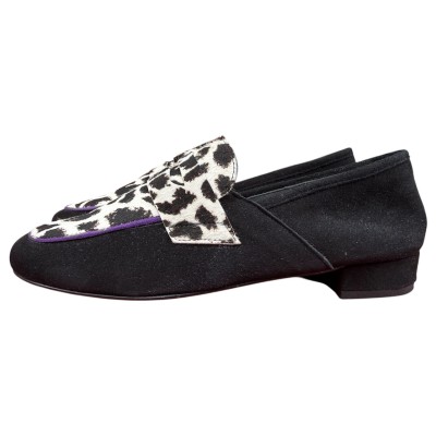 mocassino Benny in camoscio nero e inserto muccato