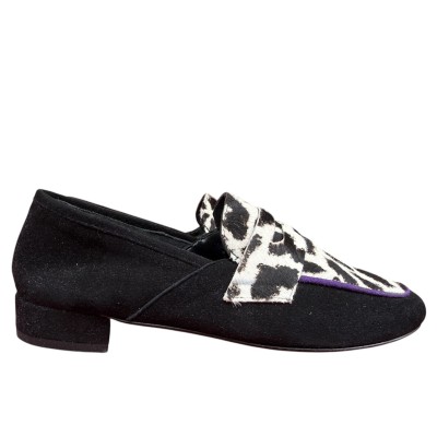 mocassino Benny in camoscio nero e inserto muccato