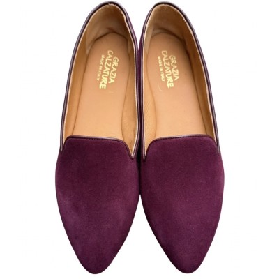 ballerina Ines in camoscio burgundy lavorazione a sacchetto
