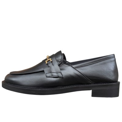 mocassino Benny in pelle nero e morsetto in oro