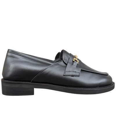 mocassino Benny in pelle nero e morsetto in oro