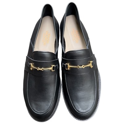 mocassino Benny in pelle nero e morsetto in oro